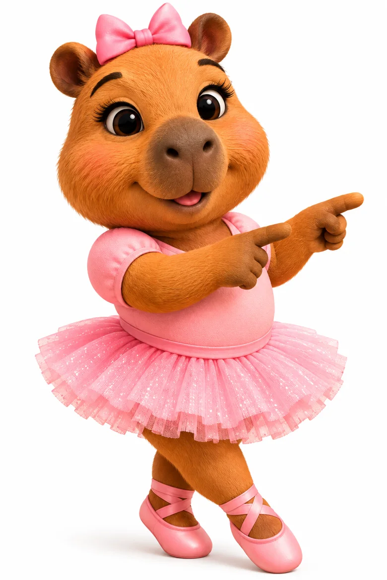Capliè, a mascote do Democratie: uma capivara bailarina de tutu cor-de-rosa